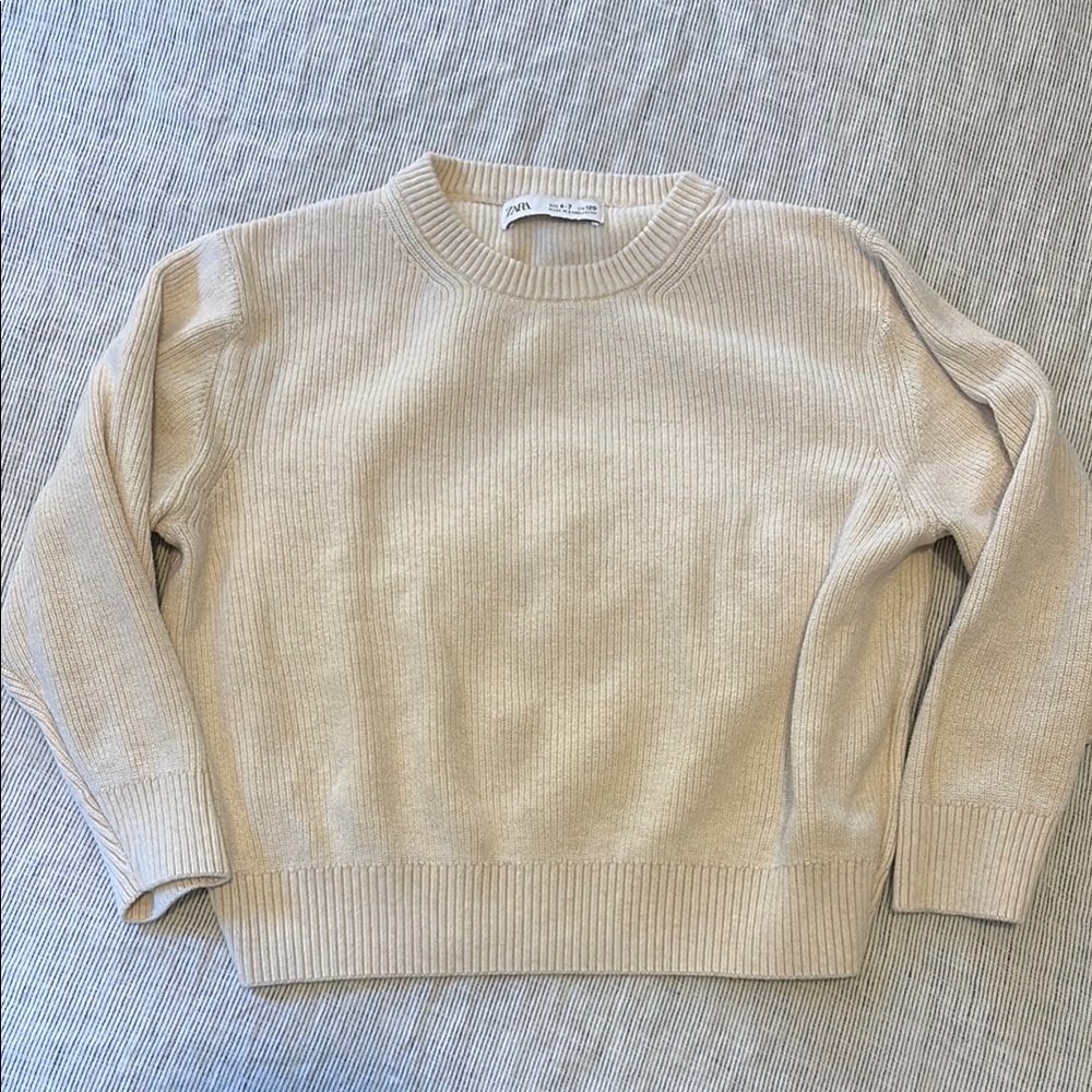 Zara Cream Ribbed Crewneck Sweater
